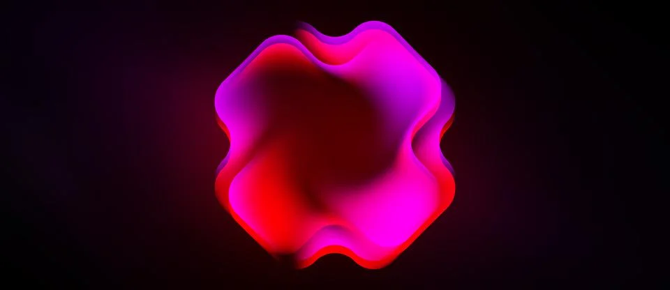 Abstract glowing shape. Vivid pinks, reds blend into darkness. Fluid form Stock Illustration