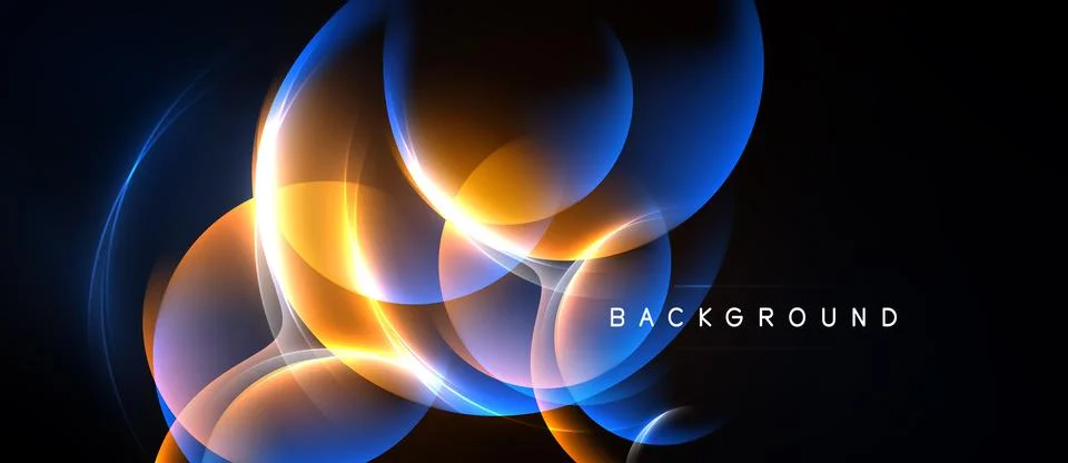 Abstract glowing shapes overlap, creating dynamic light effects. Orange, blue Stock Illustration