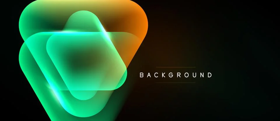 Abstract glowing shapes overlap, creating vibrant gradient effect. Dark Ilustración de archivo
