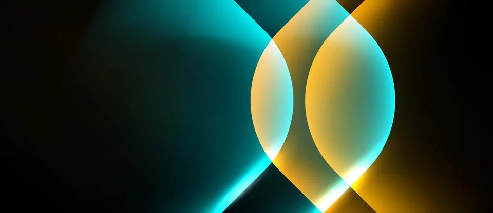 Abstract glowing shapes overlap, creating vibrant light effects. Turquoise,.. Stockillustratie
