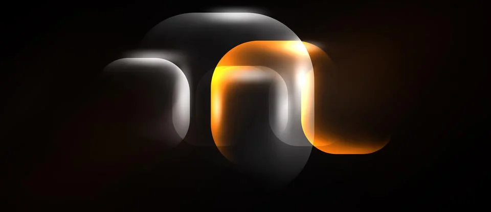 Abstract glowing shapes overlap, creating dynamic visual effect. Orange, silv 스톡 일러스트