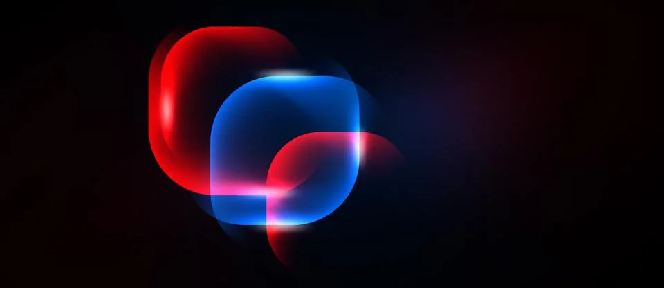 Abstract glowing shapes overlap, creating vibrant red and blue light effects Stock Illustration