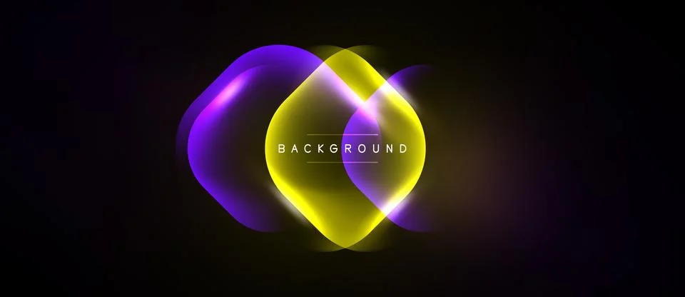 Abstract glowing shapes overlap, creating vibrant purple, yellow light effect Stock Illustration