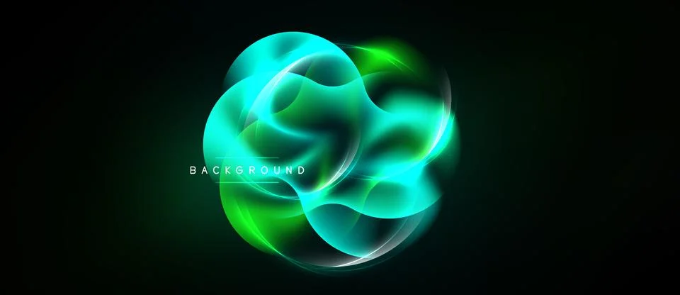 Abstract glowing shapes overlap, creating vibrant circular design. Dark Stock Illustration