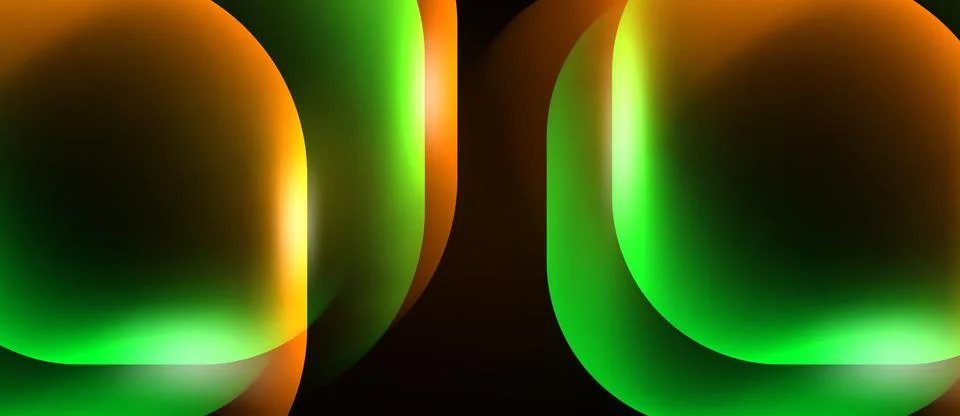 Abstract glowing shapes overlap, creating vibrant orange, green gradients. Da Stock Illustration