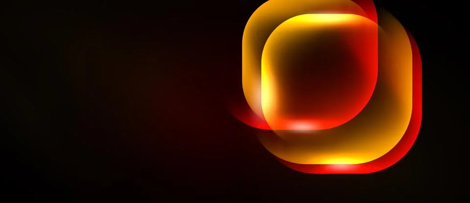 Abstract glowing shapes overlap, creating warm light effect against dark Stock Illustration