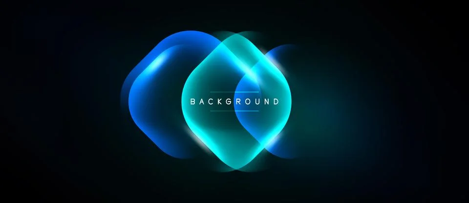 Abstract glowing shapes overlap, creating vibrant blue light effect on black Stock Illustration