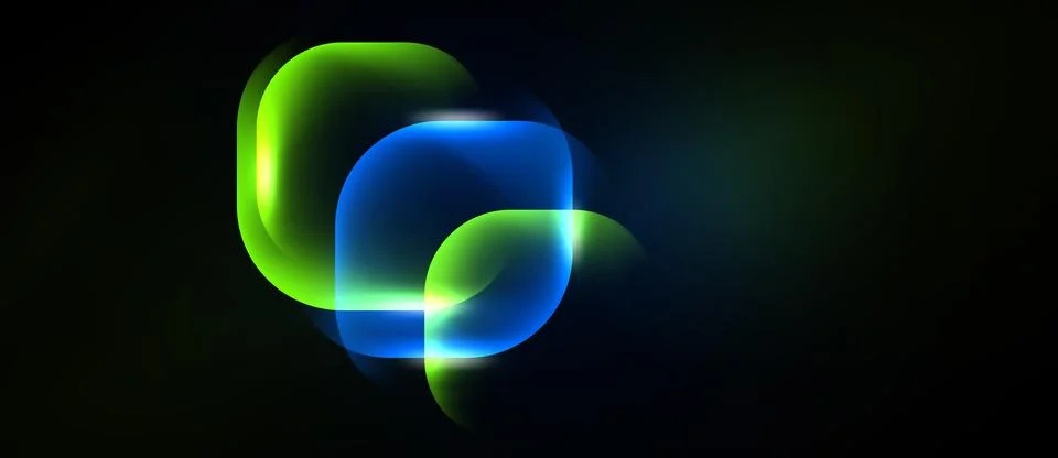 Abstract glowing shapes overlap, creating vibrant blue, green light effect Stock Illustration