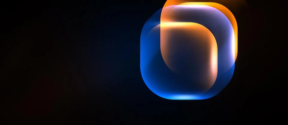 Abstract glowing shapes overlap, creating vibrant light effects against dark Illustrazione stock