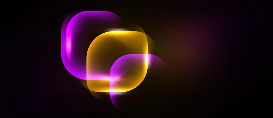 Abstract glowing shapes overlap, creating vibrant purple, yellow light effect Stock Illustration