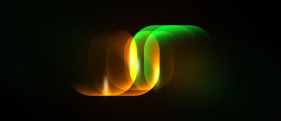 Abstract glowing shapes overlap, creating dynamic visual effect. Green, yello Stock Illustration