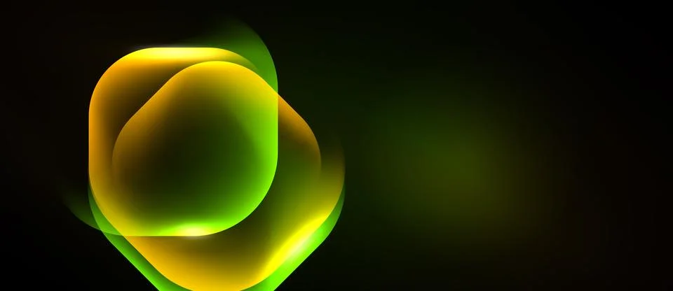 Abstract glowing shapes overlap, creating vibrant green, yellow effect agains Stock Illustration