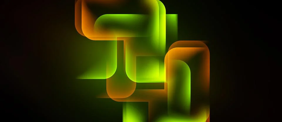 Abstract glowing shapes overlap, creating luminous patterns against dark Stock Illustration