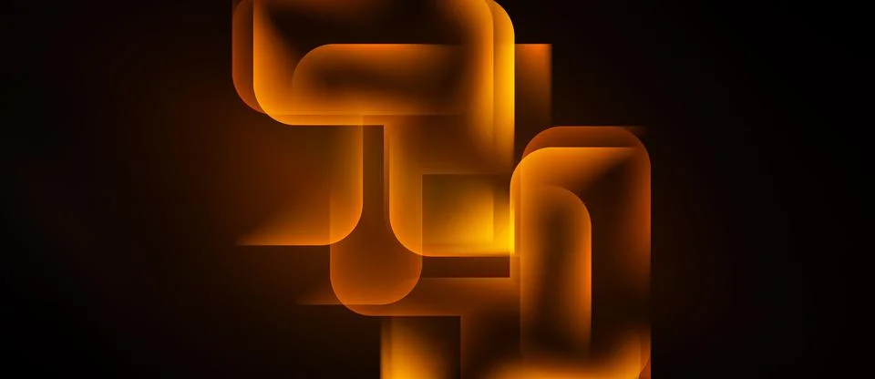 Abstract glowing shapes overlap, creating warm light effect against dark Stock Illustration