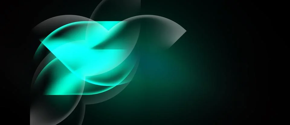 Abstract glowing shapes overlap, creating luminous floral design. Dark Illustration