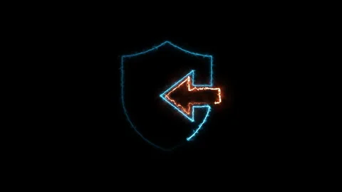 Abstract glowing shield icon with moving arrow neon light effect animation .. Stock Footage 338081602