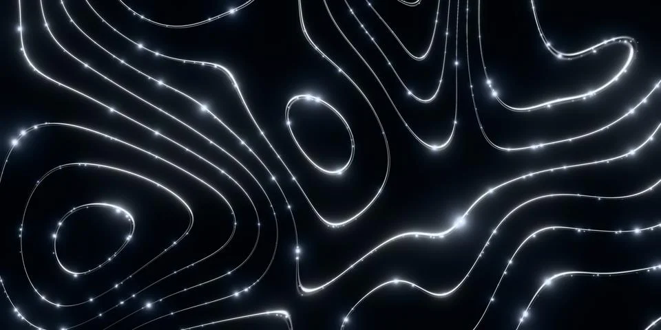 Abstract glowing silver lines on dark background with glitter effect Stock Illustration