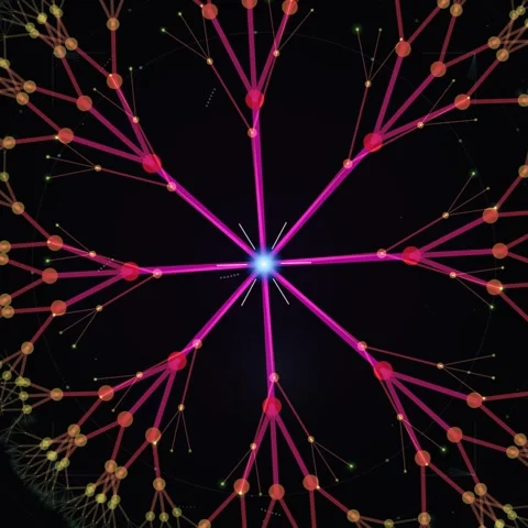 Abstract glowing snowflake network connection structure on black background Stock Footage 346283822