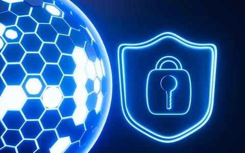Abstract glowing sphere and shield, data transmission and information prote.. Stock Illustration