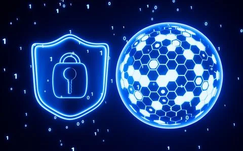 Abstract glowing sphere and shield, data transmission and information prote.. Stock Illustration
