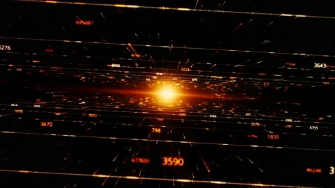 Abstract glowing sphere on black screen surrounded by digital straight lines and Stock Footage 151006065