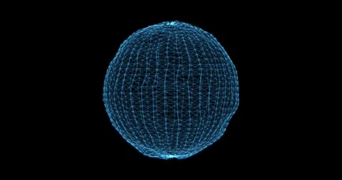 Abstract glowing sphere of blue lines. Glowing sphere rotates on black Stock Footage 284625773
