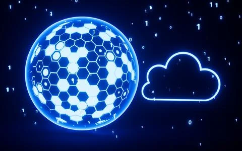 Abstract glowing sphere, cloud computing and binary system concept, 3d rend.. 스톡 일러스트