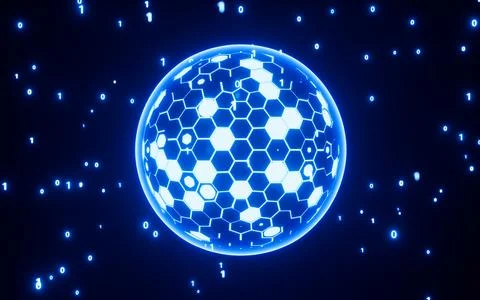 Abstract glowing sphere, cloud computing and binary system concept, 3d rend.. Stock Illustration