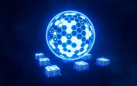 Abstract glowing sphere, cloud computing and data centre, 3d rendering. イラスト素材