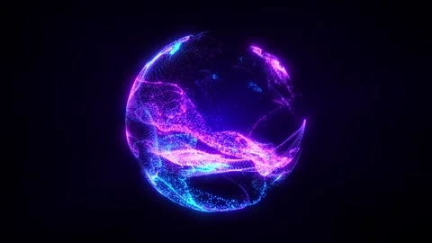 Abstract glowing sphere composed of blue particles, dots, and waves of blue Stock Footage 317811207