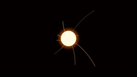 Abstract Glowing Sphere with Curved Solar Rays on Black Background Stock Footage 340341264