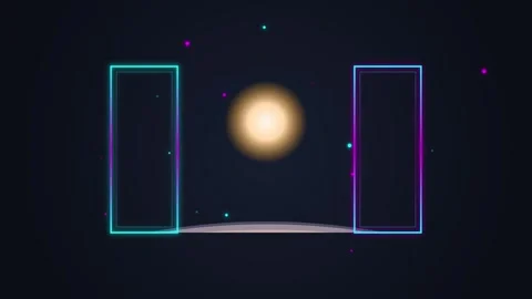 Abstract Glowing Sphere inside Neon Geometric Frame on Dark Background with.. Stock Footage 348074025