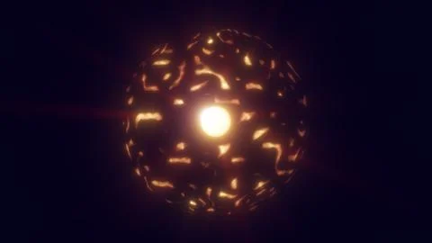 Abstract glowing sphere with molten cracks and bright central core radiatin.. Stock Illustration