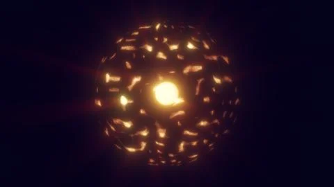 Abstract glowing sphere with molten cracks and bright central core radiatin.. Stock Illustration