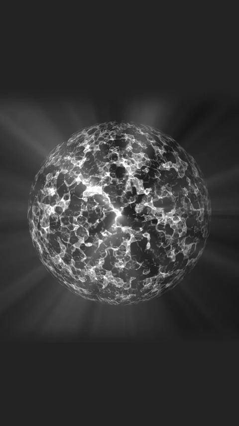 Abstract Glowing Sphere with Network Pattern and Radial Light Rays in Monoc.. Stock Footage 337459944