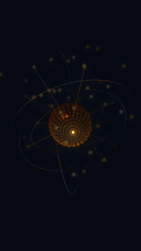 Abstract glowing sphere with orbiting lines in digital space Stock Footage 341246068