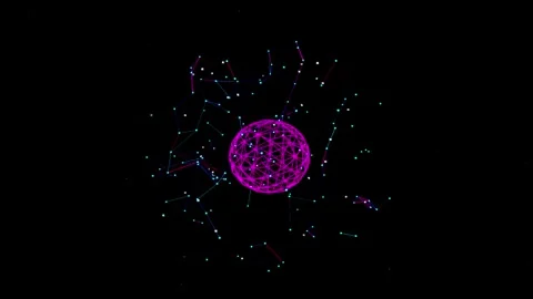 Abstract glowing sphere with particle trails in dark background with subtle.. Stock Footage 345670283