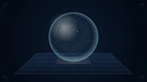 Abstract Glowing Sphere with Particles Floating Above Grid - Futuristic Sci.. Stock Footage 346661952