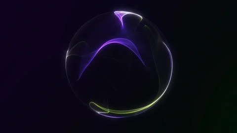Abstract glowing sphere with smooth purple and green fractal waves on a dar.. 스톡 일러스트