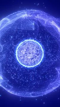 Abstract glowing sphere surrounded by transparent data rings and sparkles, .. イラスト素材