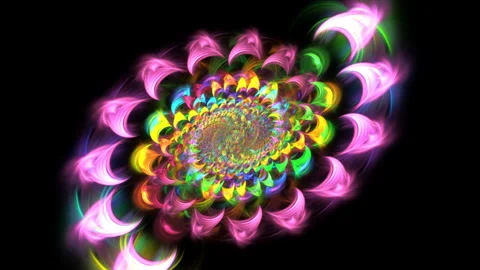 Abstract glowing spiral shapes rotating around center on dark. Stock Footage 333177431