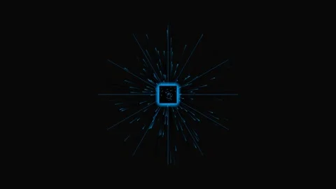 Abstract glowing square with radiating lines on dark background, digital te.. Stock Footage 341770797