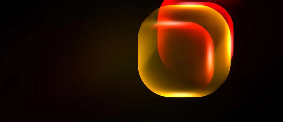 Abstract glowing squares overlap, creating warm light effect against dark Stock Illustration