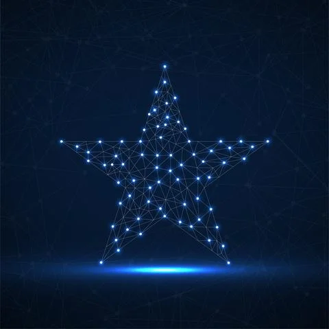 Abstract glowing star with polygon line and dots. Neon connection structure Ilustración de archivo