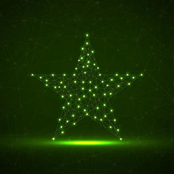 Abstract glowing star with polygon line and dots. Neon connection structure Stock Illustration