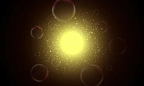 Abstract glowing sunlight effect on dark background. golden light. dark space. Stock Illustration