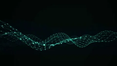Abstract Glowing Teal Digital Data Wave Network Motion Background Stockbeeldmateriaal 347186582