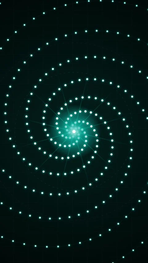 Abstract Glowing Teal Light Dots Forming a Hypnotic Spiral Pattern Stock Footage 346203017