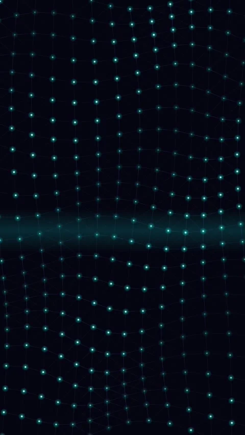 Abstract Glowing Teal Light Dots Moving in Wavy Pattern on Black Background Stock Footage 346207935