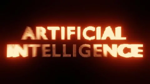 Abstract Glowing Text AI (ARTIFICIAL INTELLIGENCE): Fiery Digital Typography Illustrazione stock